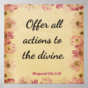 Spiritual Beige Pink Gita Offer Actions Floral  Poster