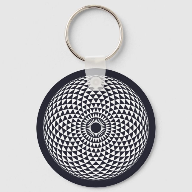 Spiritual Black White Mandala Geometric Art Keychain (Front)