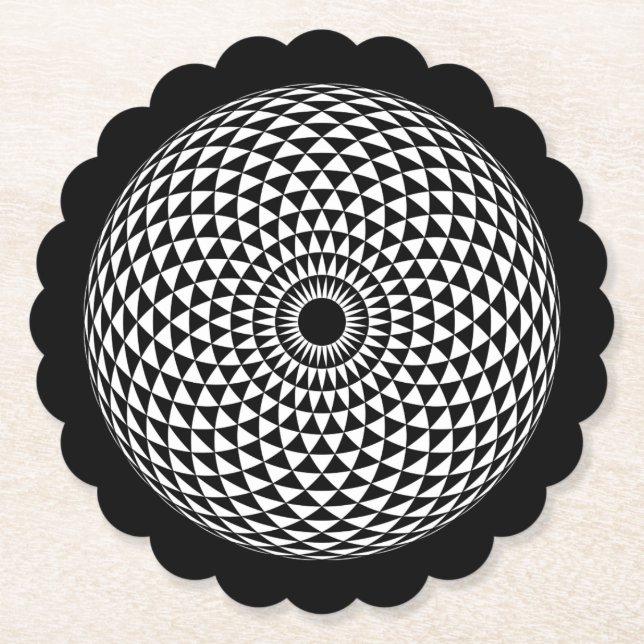 Spiritual Black White Mandala Geometric Graphic Paper Coaster (Front)