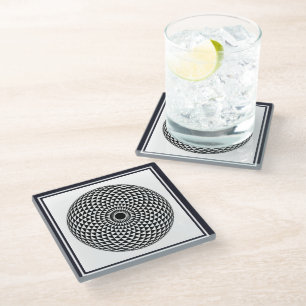 Spiritual Black White Mandala Geometric Oriental Glass Coaster