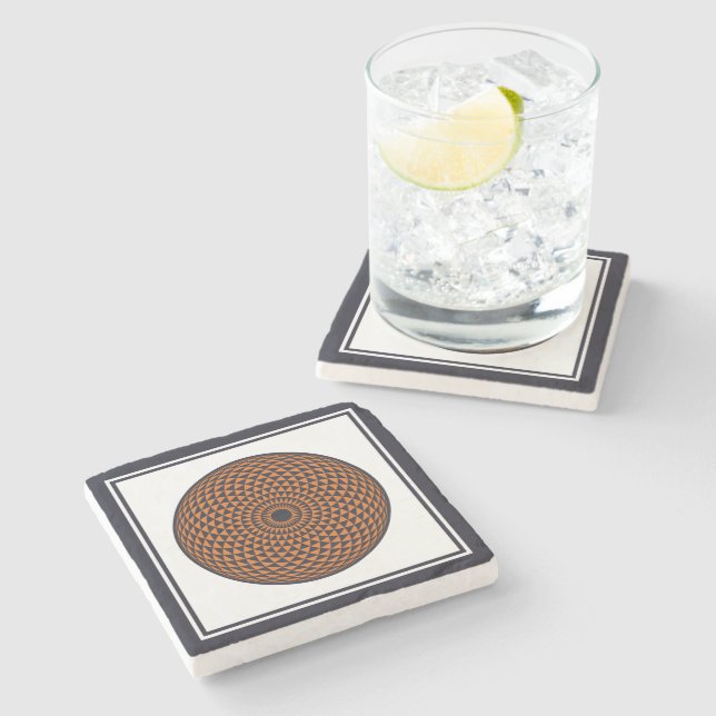 Spiritual Black White Mandala Geometric Oriental Stone Coaster (Side)