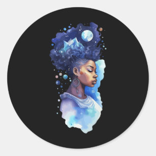 Spiritual Black Woman Afro Girl Galaxy Melanin Moo Classic Round Sticker
