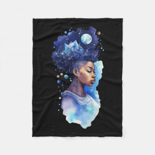 Spiritual Black Woman Afro Girl Galaxy Melanin Moo Fleece Blanket