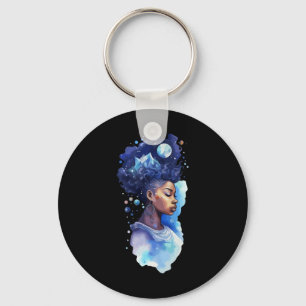 Spiritual Black Woman Afro Girl Galaxy Melanin Moo Keychain