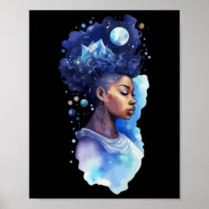 Spiritual Black Woman Afro Girl Galaxy Melanin Moo Poster