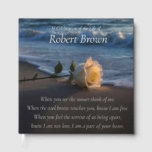 Spiritual Celebration of Life Poem Rose and Beach Guest Book