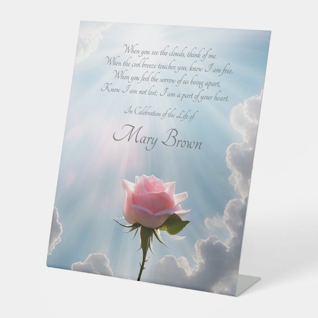 Spiritual Celebration of Life Poem Rose Pedestal Sign (Front)