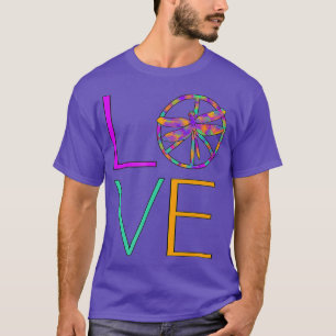 Spiritual Colourful Dragon Fly Peace Love Sign T-Shirt