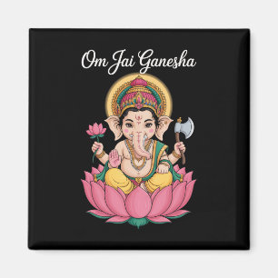 Spiritual Ganesha Lotus Illustration Om Jai Saying Magnet