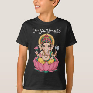 Spiritual Ganesha Lotus Illustration Om Jai Saying T-Shirt