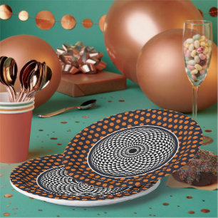 Spiritual Grey Orange White Mandala Geometric Art Paper Plate