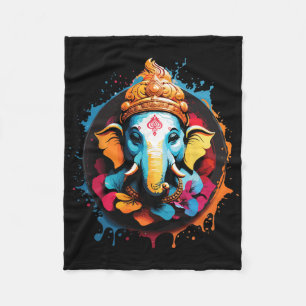 Spiritual Hindu Ganesh Retro Diwali Festival Yoga Fleece Blanket