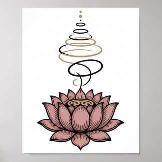 Spiritual Lotus Flower Unalome Zen Meditation Yoga Poster