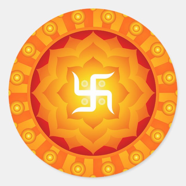 Spiritual Lotus Swastika Design Classic Round Sticker (Front)