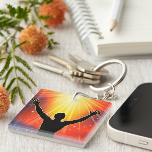 Spiritual Man Silhouette Raising Arms Keychain