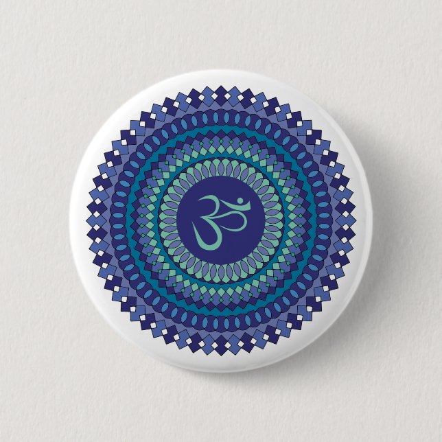 Spiritual Mandala Om Purple Aqua Blue Kaleidoscope 2 Inch Round Button (Front)