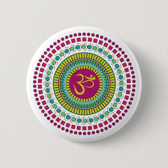 Spiritual Mandala Om Symbol Pink Green Geometric 2 Inch Round Button (Front)