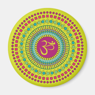 Spiritual Mandala Om Symbol Pink Green Geometric Magnet