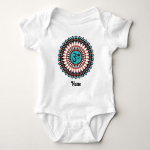Spiritual Mandala Om Symbol Turquoise Customized Baby Bodysuit