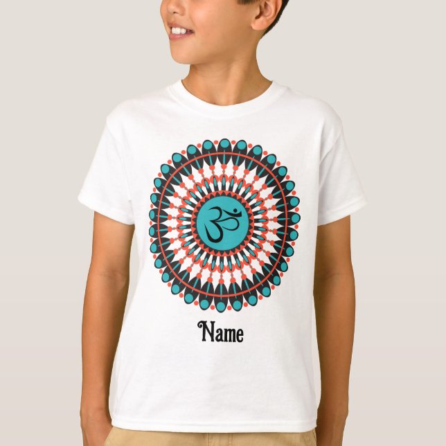 Spiritual Mandala Om Symbol Turquoise Customized T-Shirt (Front)
