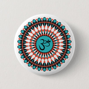 Spiritual Mandala Om Symbol Turquoise Geometric 2 Inch Round Button