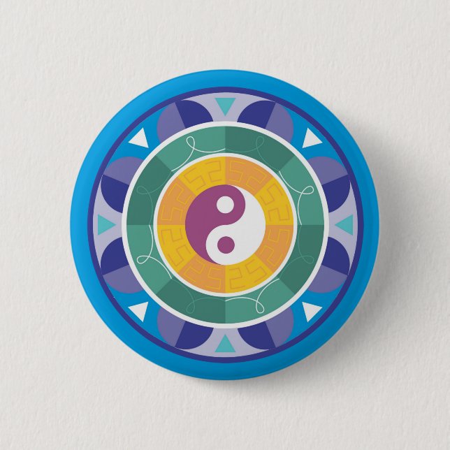 Spiritual Mandala Rainbow Colours Chinese Yin Yang 2 Inch Round Button (Front)