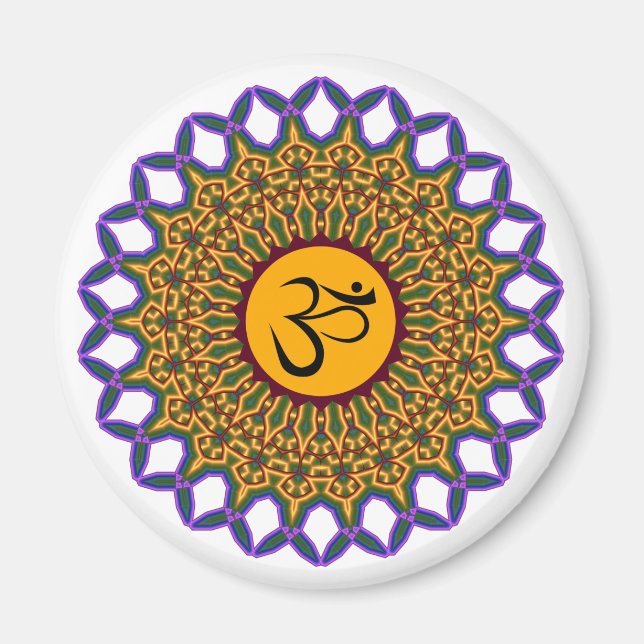 Spiritual Mandala Yoga Om Peacock Kaleidoscope Magnet (Front)