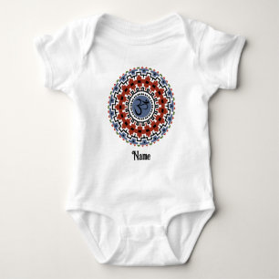 Spiritual Mandala Yoga Om Rust Blue Customized Baby Bodysuit