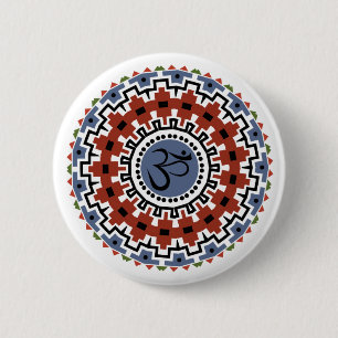 Spiritual Mandala Yoga Om Rust Blue Kaleidoscope 2 Inch Round Button