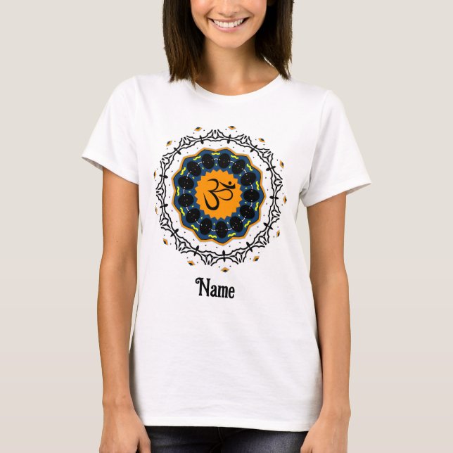 Spiritual Mandala Yoga Om Symbol Blue Customized T-Shirt (Front)