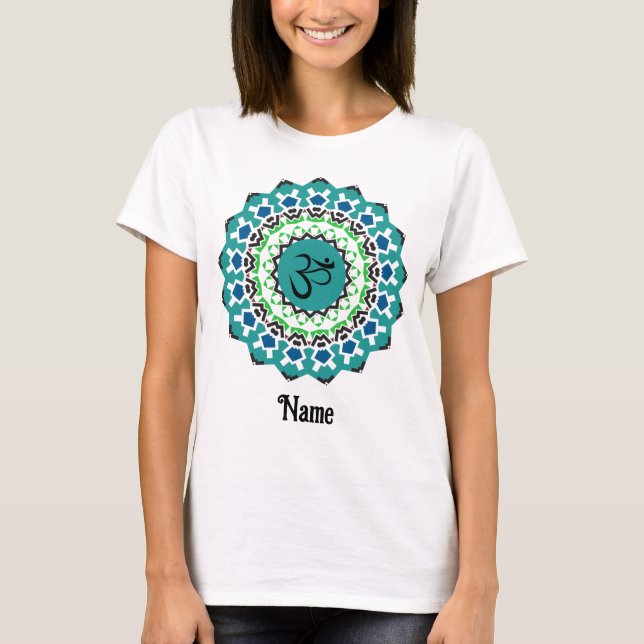 Spiritual Mandala Yoga Om Symbol Blue Customized T-Shirt (Front)