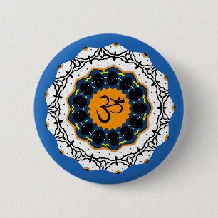 Spiritual Mandala Yoga Om Symbol Blue Geometric 2 Inch Round Button