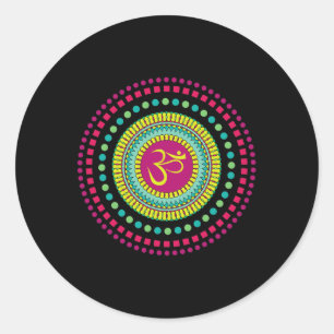 Spiritual Mandala Yoga Om Symbol Pink And Green Je Classic Round Sticker
