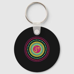 Spiritual Mandala Yoga Om Symbol Pink And Green Je Keychain