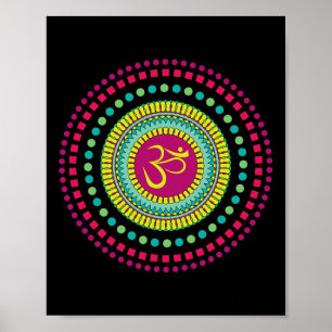 Spiritual Mandala Yoga Om Symbol Pink And Green Je Poster