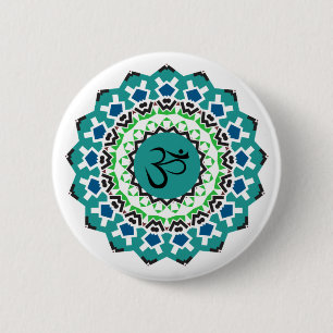 Spiritual Mandala Yoga Om Symbol Turquoise Blue 2 Inch Round Button