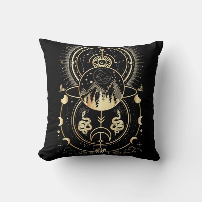 Spiritual Nature Moon Astrology Stars Snake Throw Pillow (Front)