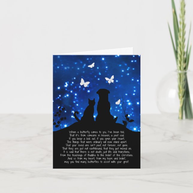Spiritual New Age Sympathy with Dog, Cat Butterfly Card (Front)