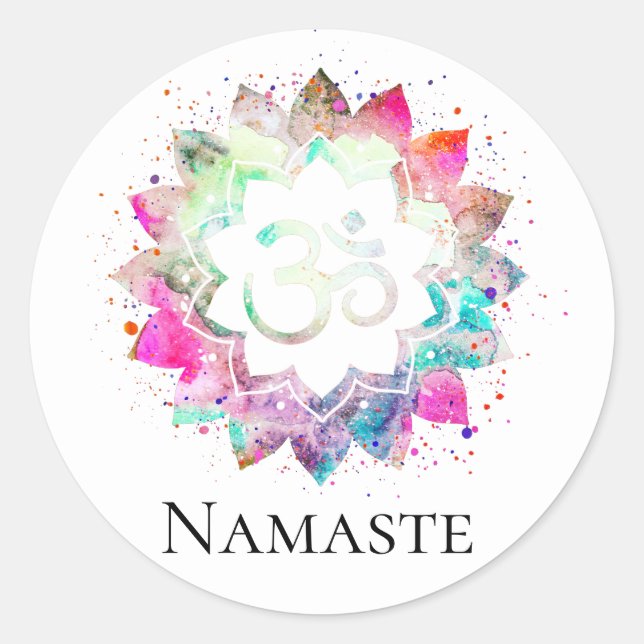 *~* Spiritual OM Symbol Lotus Flower Mandala Classic Round Sticker (Front)