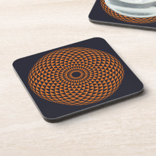 Spiritual Orange Grey Mandala Geometric Oriental Coaster