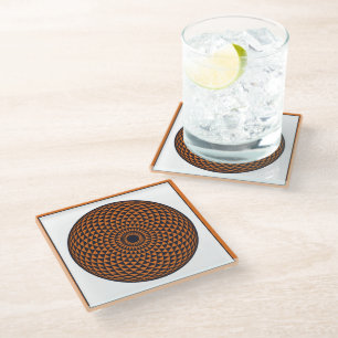 Spiritual Orange Grey Mandala Geometric Oriental Glass Coaster