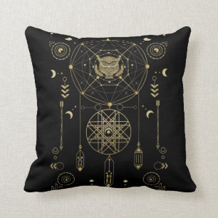 Spiritual Owl Geometry Aesthetic Art Throw Pillow