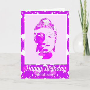 Spiritual Pink & White Symmetry Buddha Birthday Card
