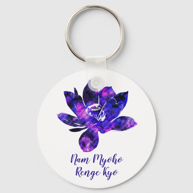 Spiritual Purple Lotus Flower Nam Myoho Renge Kyo Keychain (Front)