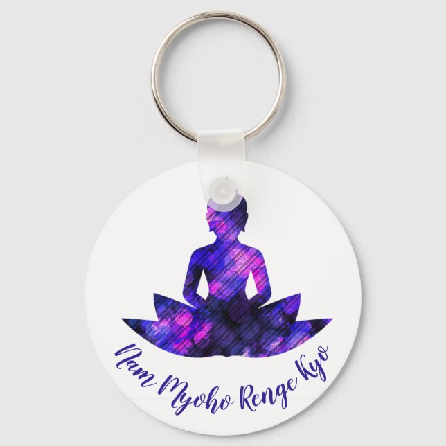 Spiritual Purple Lotus Yoga Nam Myoho Renge Kyo Keychain (Front)