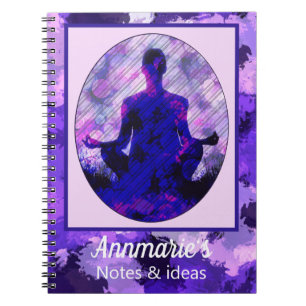 Spiritual Purple Sitting Yoga Pose Notebook