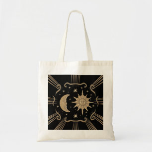 Spiritual, sun and moon tot bag design.