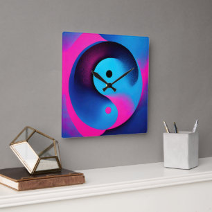 Spiritual Symmetry Yin Yang Colourful Abstract Art Square Wall Clock