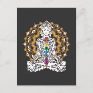 Spiritual Tattooed Girl Yoga Chakra Meditating Postcard