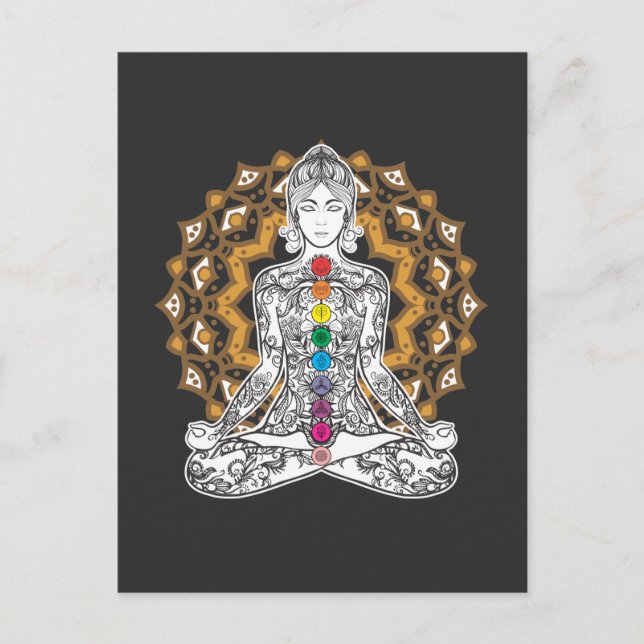 Spiritual Tattooed Girl Yoga Chakra Meditating Postcard (Front)